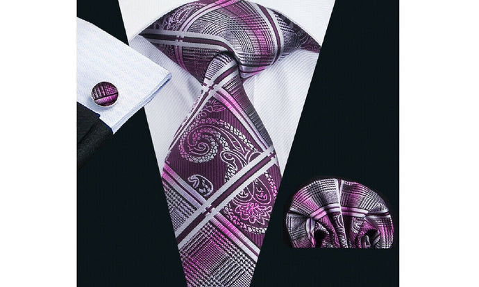 Designer Silk Tie Set (Purple)