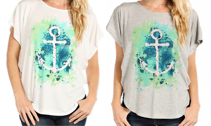 Relaxed Fit Sea Anchor Top with Wide Sleeves