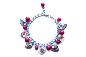 Custom Glass Bead and Crystal Charm Bracelet