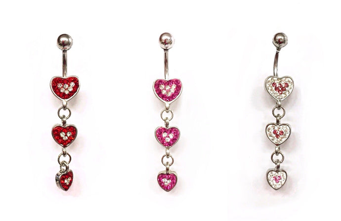 Stainless Steel Belly Rings - Dangling Hearts