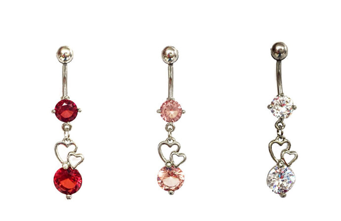 Stainless Steel Belly Rings - Dangling Hearts