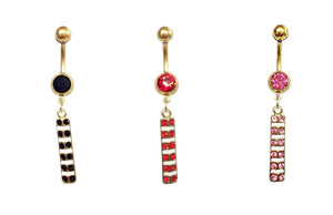 Stainless Steel Belly Rings - Crystal Stripes