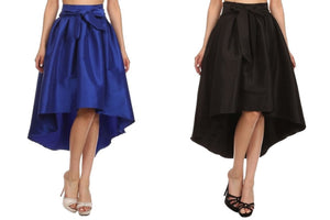 Flared High Low Long Skirt with Ribbon Accent