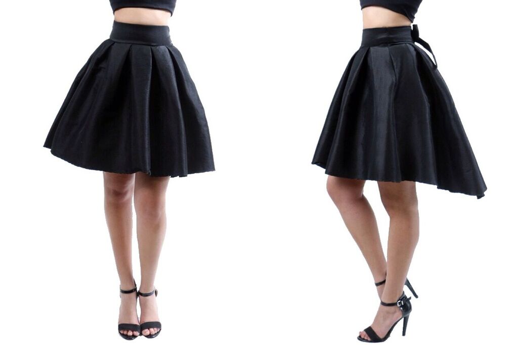 Flared High Low  Skirt with Ribbon Accent