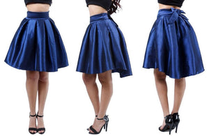 Flared High Low  Skirt with Ribbon Accent