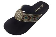 Slip-On Thong Sandals with Stone Embellishments