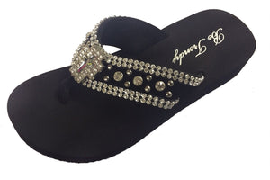 Slip-On Thong Sandals with Stone Embellishments