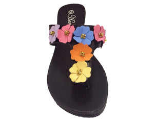 Spring Flower Leather Thong Sandals