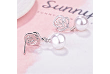 Rose Encrusted White Silver Pearl Earrings
