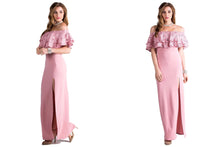 Off-Shoulder Ruffle Evening Gown with Side Slit