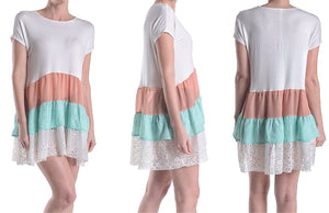 Semi-Sheer Fluttery Tiered Tunic Blouse with Lace