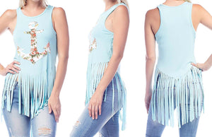 Floral & Sea Anchor Tank with Long Tassels