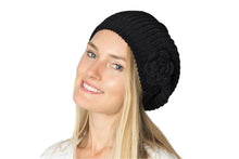 Double Knit Beret Beanie with Flower Embellishment