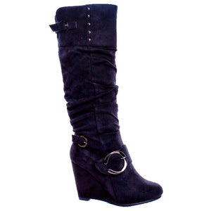 Suede Knee High Wedge Boots