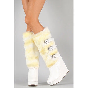 Tall All Fur Knee High Wedge Boots
