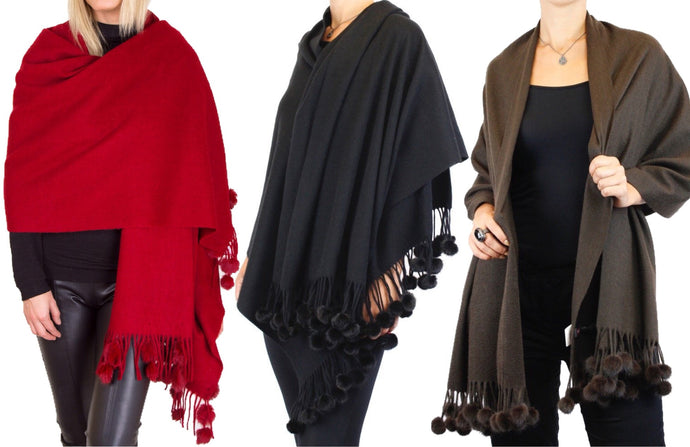 Pom-Pom Oversized Knit Scarf Wrap