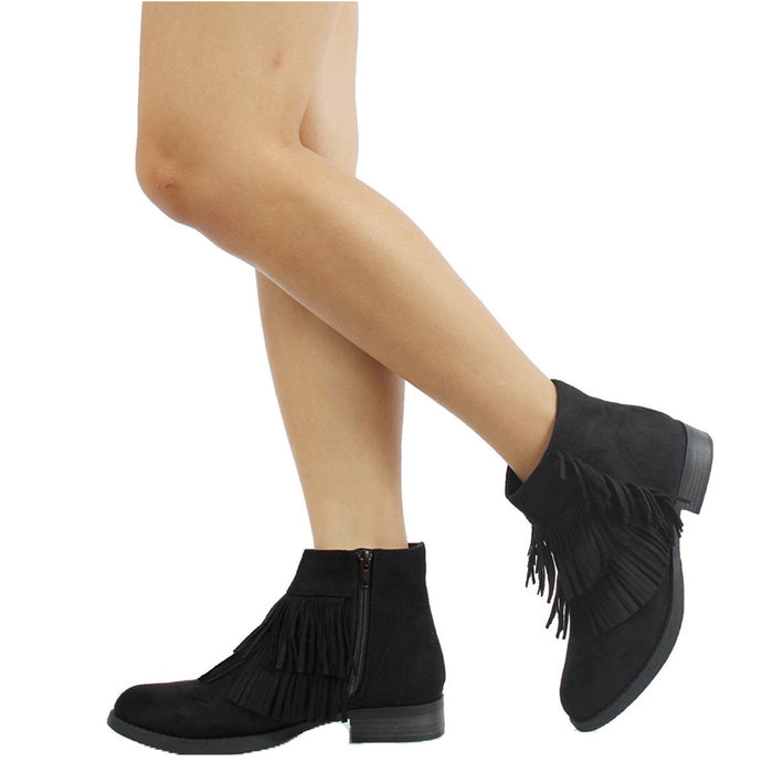 Allover Fringes Low Heel Boots