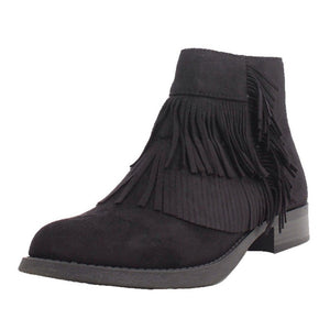 Allover Fringes Low Heel Boots