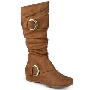 Slouchy Large Buckle Suede Boots