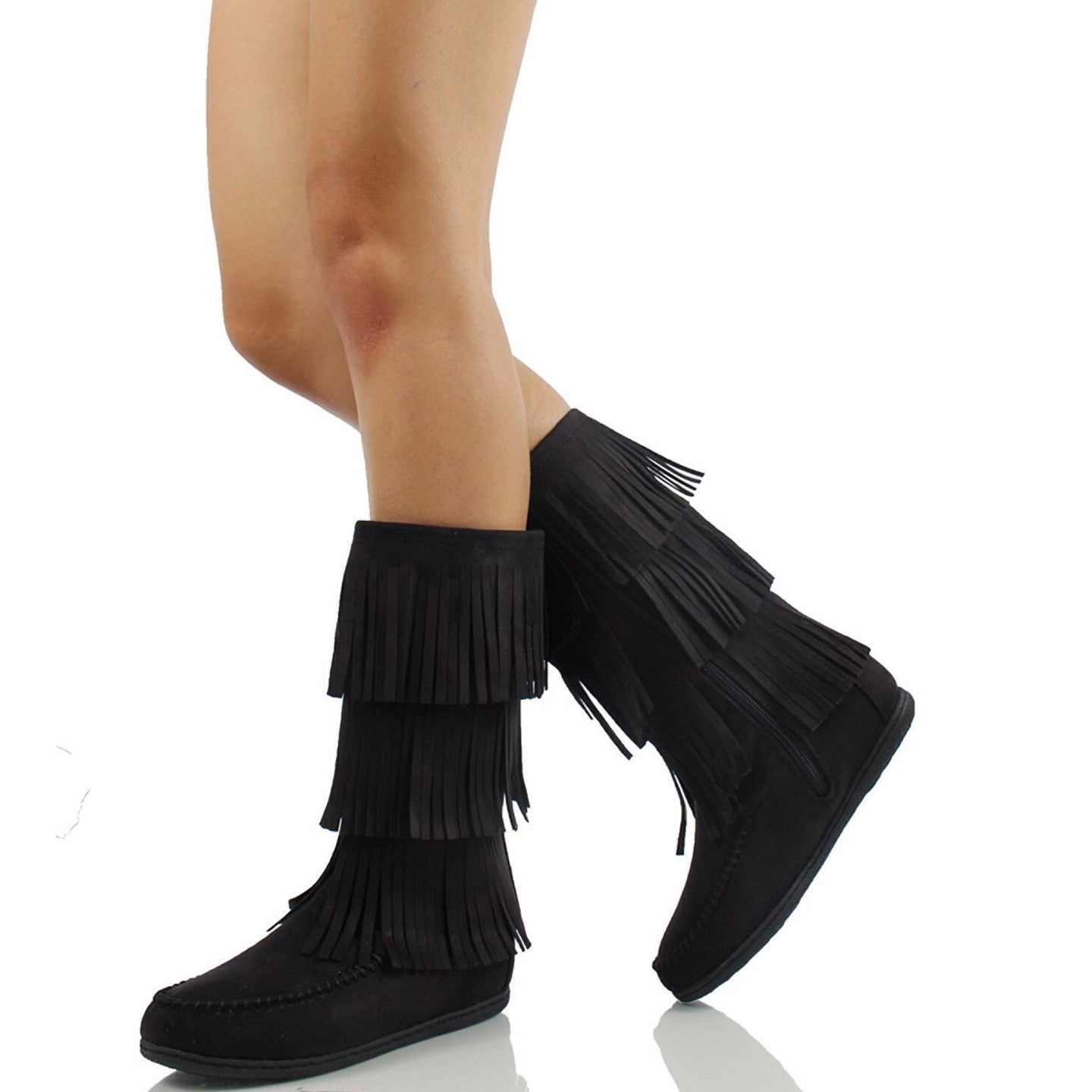 Mid-Calf Tiered Fringe Boots