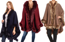 Over the Shoulder & Draped Fur Cape Sweater Poncho