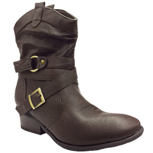 Slouchy Buckle Short Leather Boots