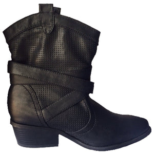 Slouchy Buckle Short Leather Boots