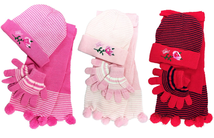 Girl's Scarf, Hat & Gloves Rose Set (3-Piece Set)