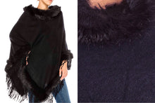 Relaxed Fit Knit Sweater Poncho with Fur