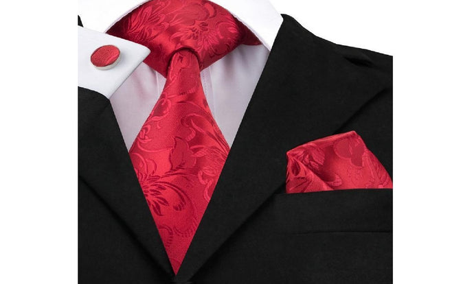 Designer Silk Tie Set (Red)