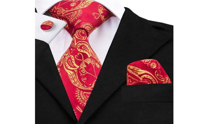 Designer Silk Tie Set (Red)