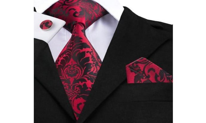 Designer Silk Tie Set (Red)