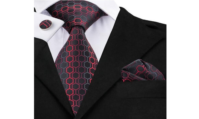 Designer Silk Tie Set (Red)