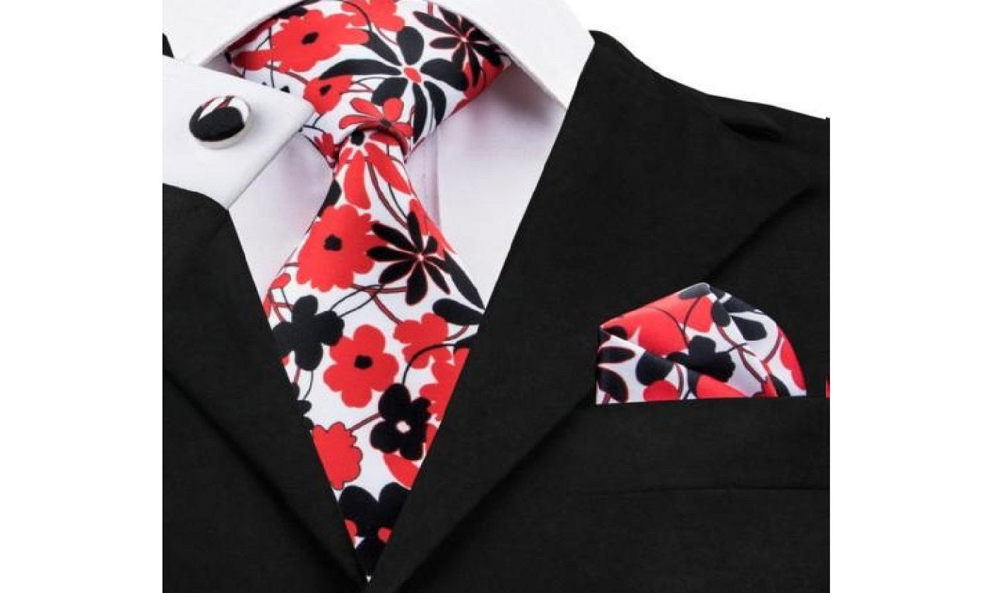 Designer Silk Tie Set (Red)