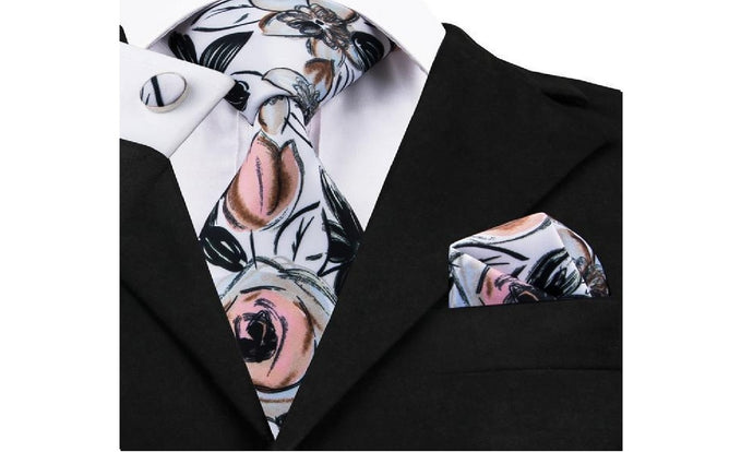 Designer Silk Tie Set (Silver)