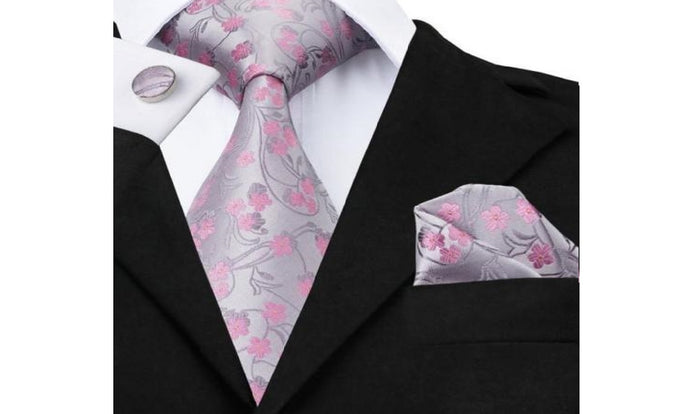 Designer Silk Tie Set (Silver)