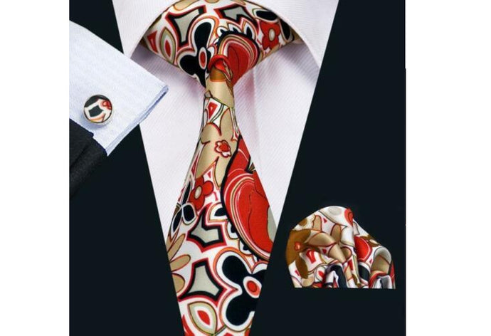 Designer Silk Tie Set (Red)