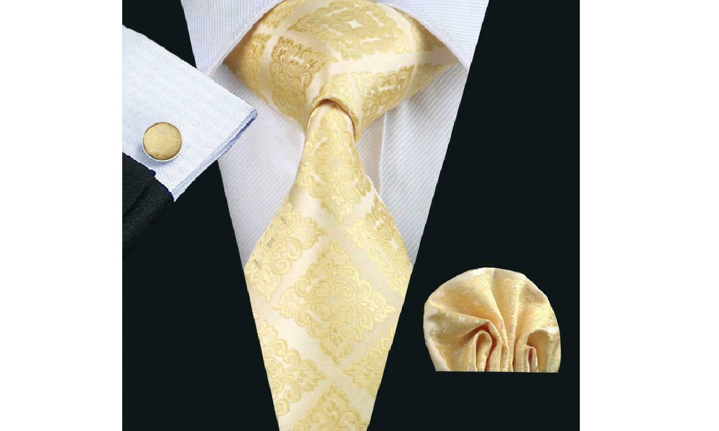 Designer Silk Tie Set (Yellow)