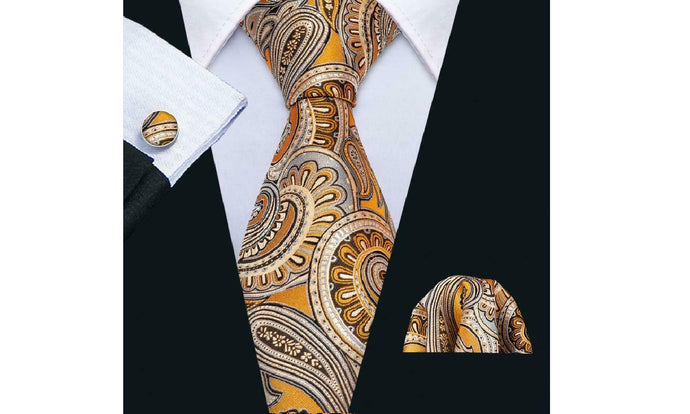 Designer Silk Tie Set (Yellow)