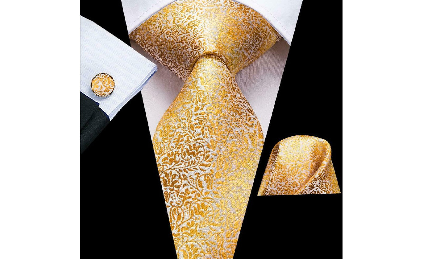 Designer Silk Tie Set (Yellow)