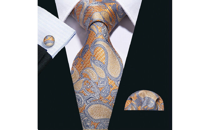 Designer Silk Tie Set (Yellow)