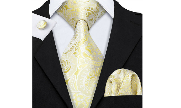 Designer Silk Tie Set (Yellow)