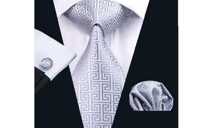 Designer Silk Tie Set (Silver)