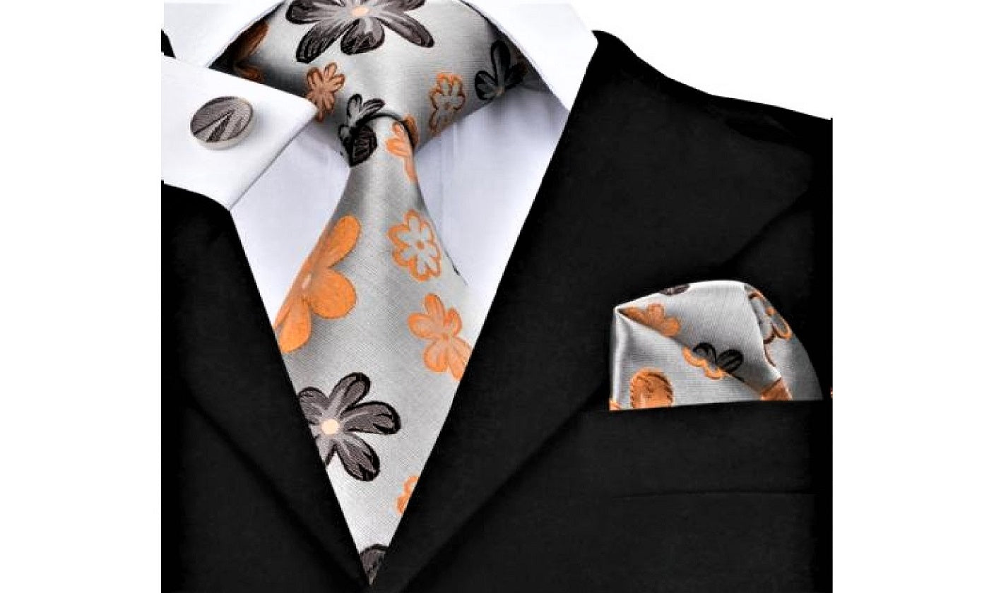 Designer Silk Tie Set (Orange)