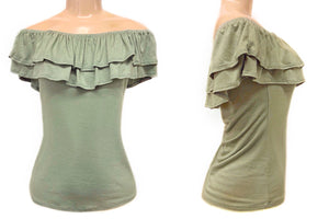 Solid Colored Fashion Off Shoulder Tiered Top