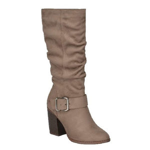 Wrinkle Suede Block Heel Boots