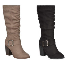 Wrinkle Suede Block Heel Boots