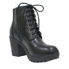 Leather Block Heel Combat Boots