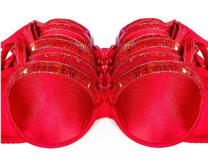 Red Demi Bras with Sequin Trim