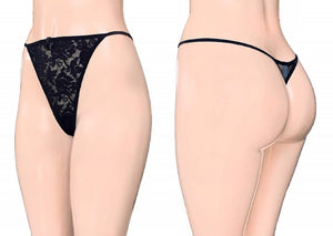 Sheer Front & Floral String Thongs